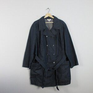 Talbots Denim Trench Coat Women 18 Blue Double Breasted Cotton Chambray y2k 668